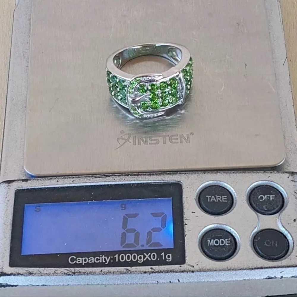 Sterling silver green chrome diopside buckle ring